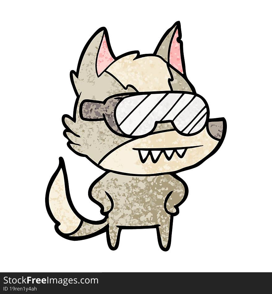 wolf wearing goggles cartoon. wolf wearing goggles cartoon