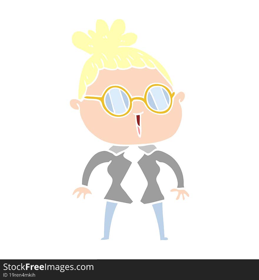 flat color style cartoon woman wearing spectacles