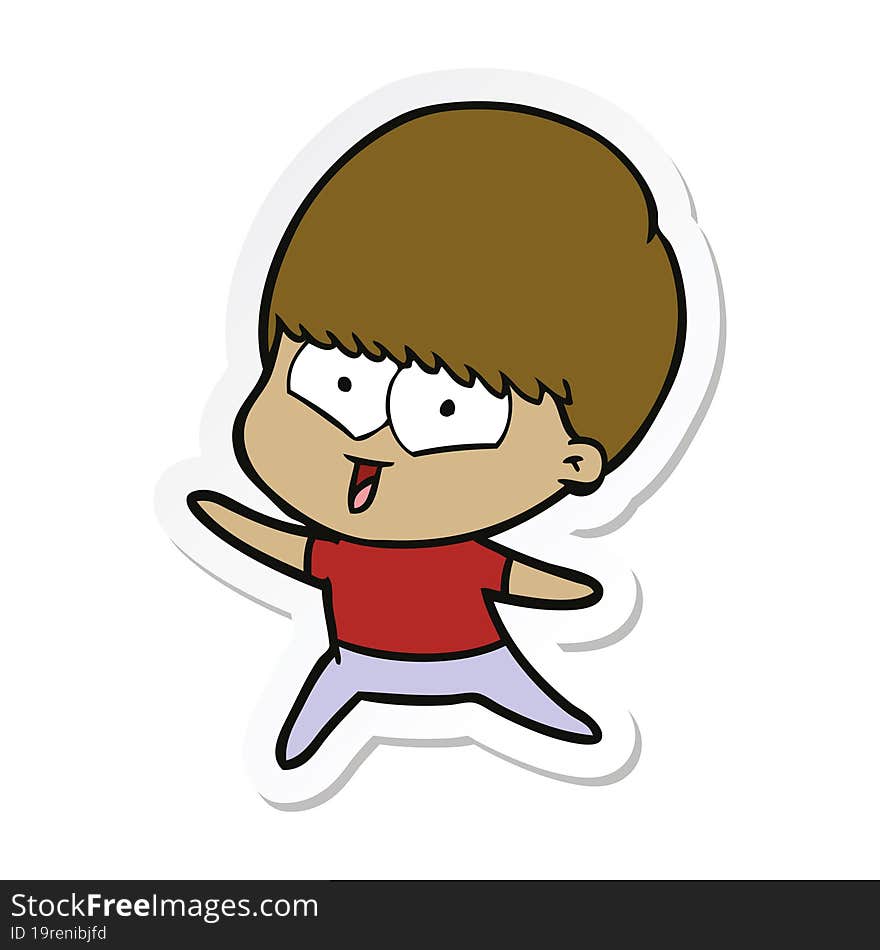 sticker of a cartoon happy boy