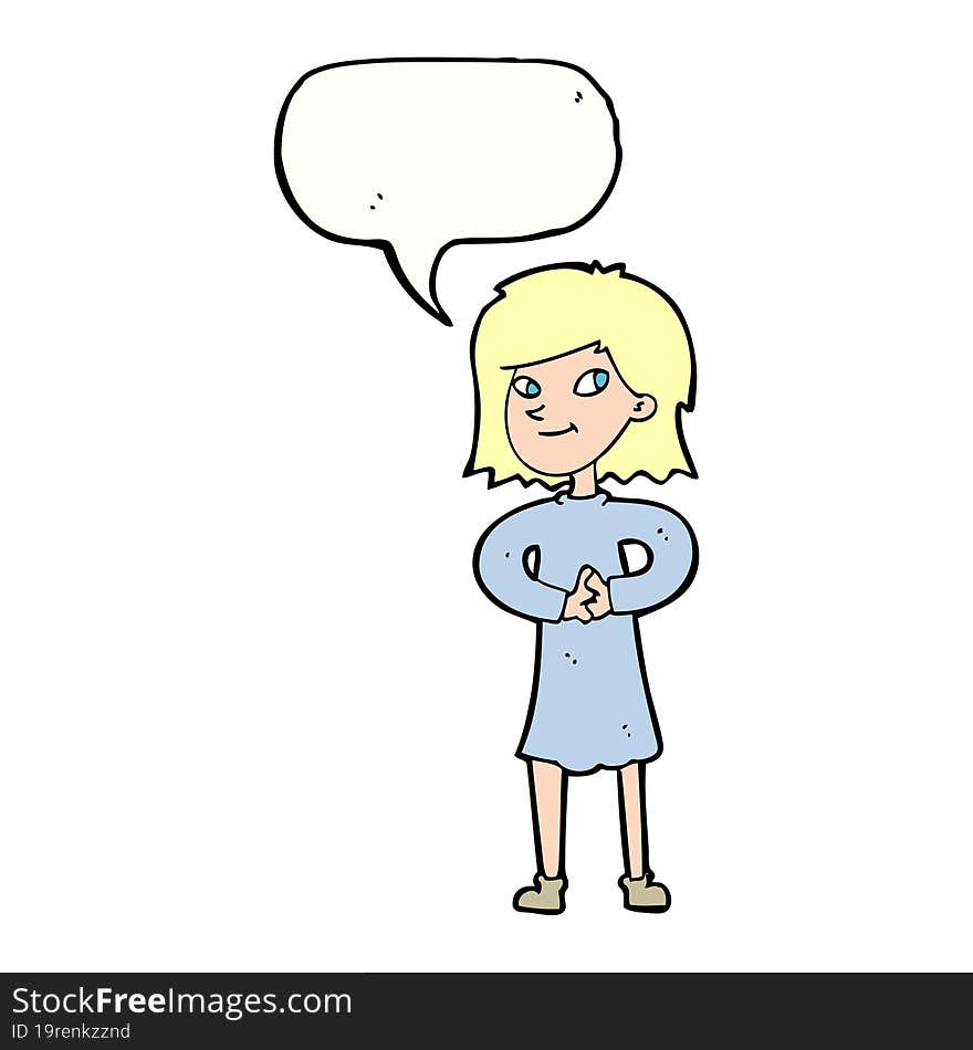 cartoon happy woman with speech bubble