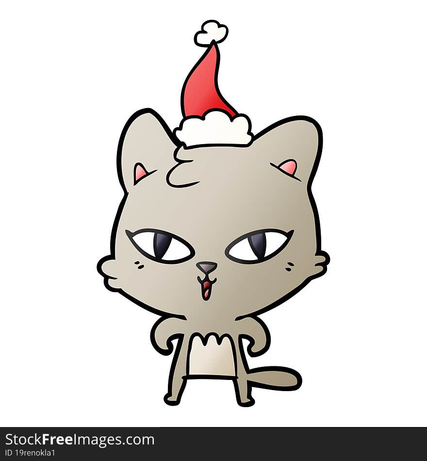 gradient cartoon of a cat wearing santa hat