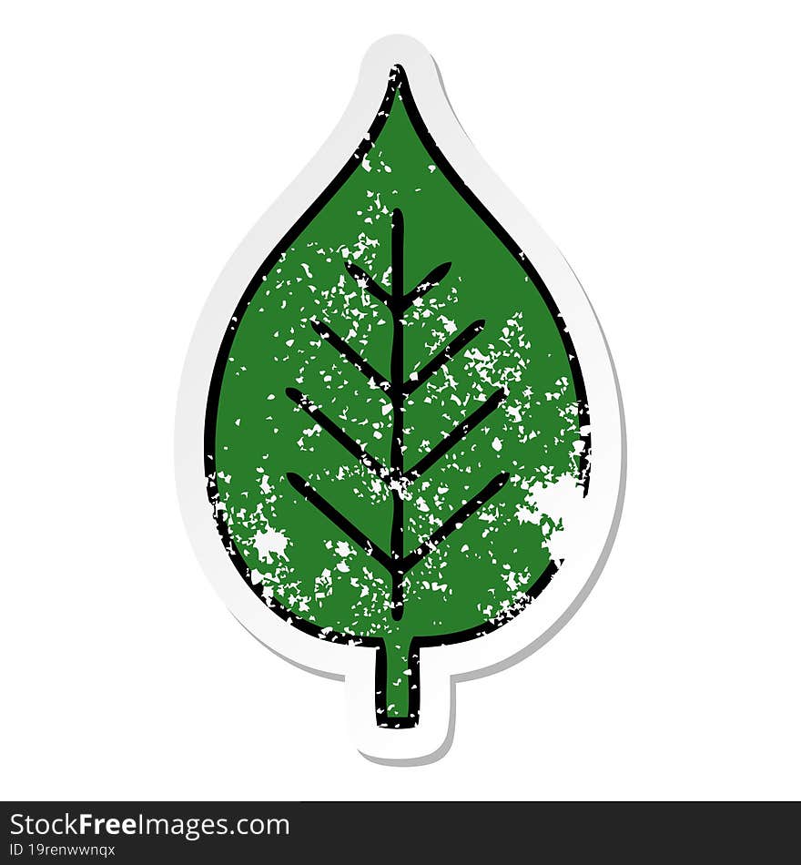 distressed sticker of a cute cartoon green leaf