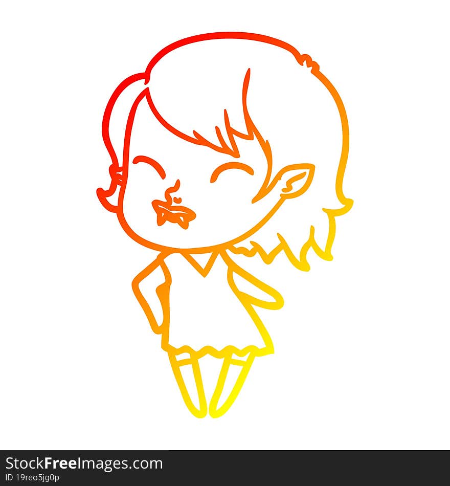 warm gradient line drawing cartoon vampire girl with blood on cheek