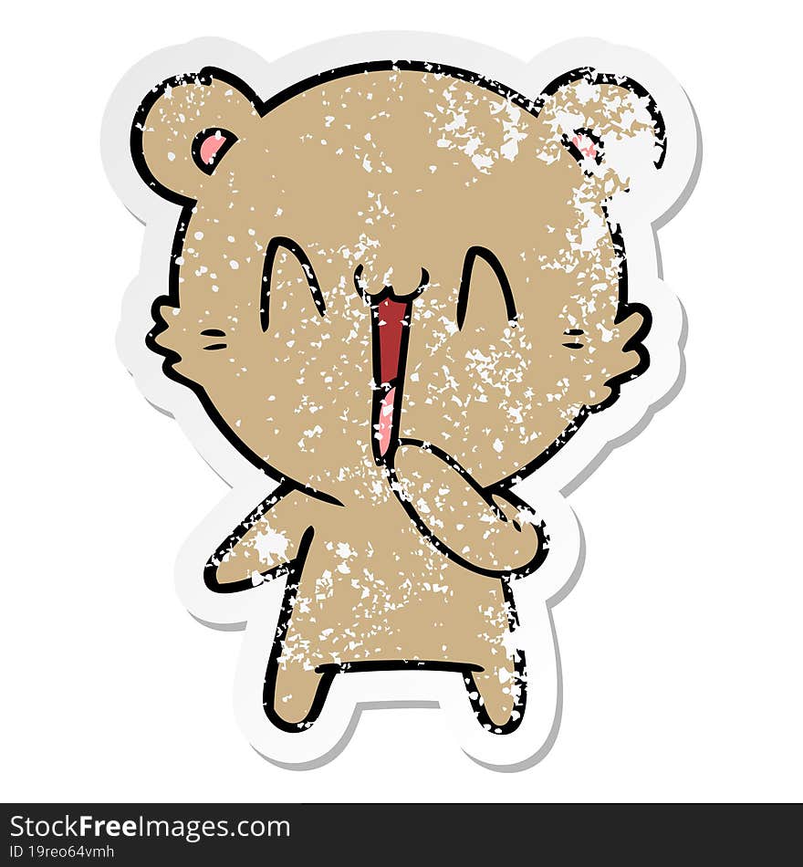 distressed sticker of a happy bear cartoon