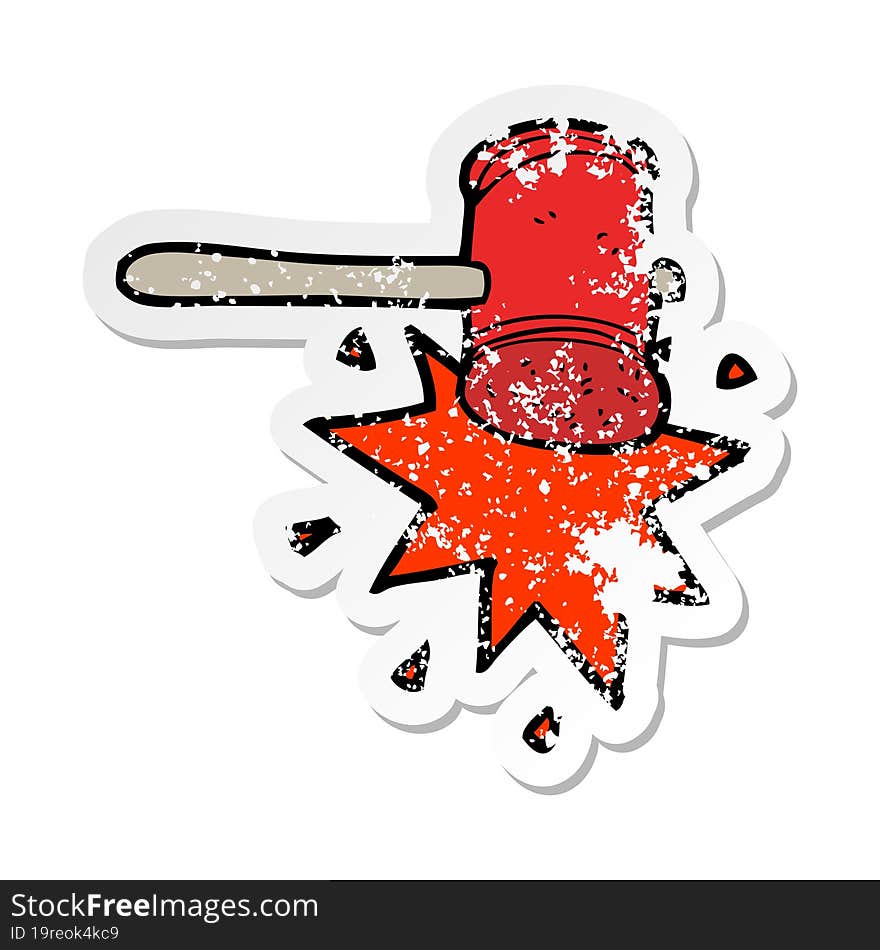 retro distressed sticker of a cartoon hammer