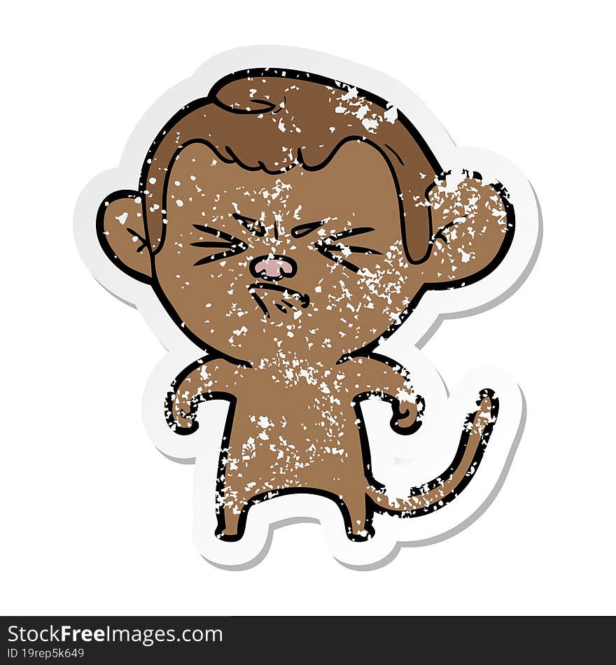 Distressed Sticker Of A Cartoon Annoyed Monkey