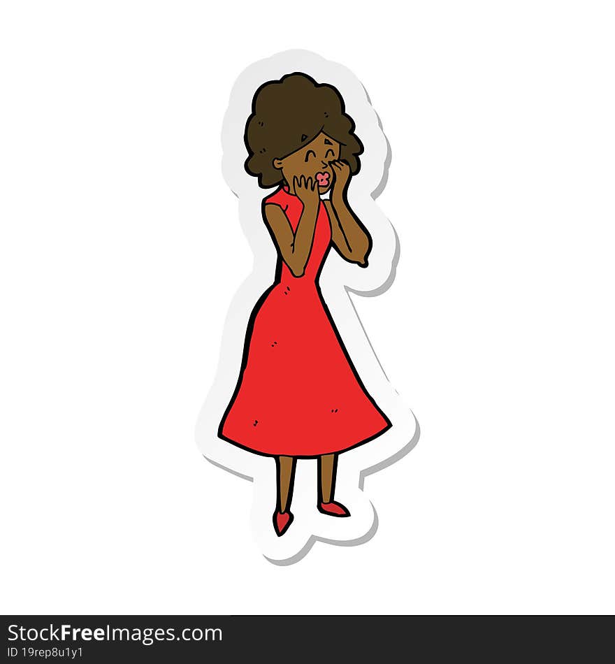 sticker of a cartoon worried woman