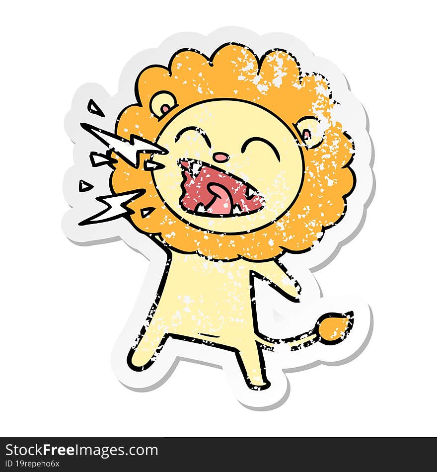 distressed sticker of a cartoon roaring lion