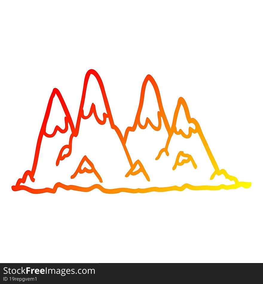 warm gradient line drawing cartoon mountain range