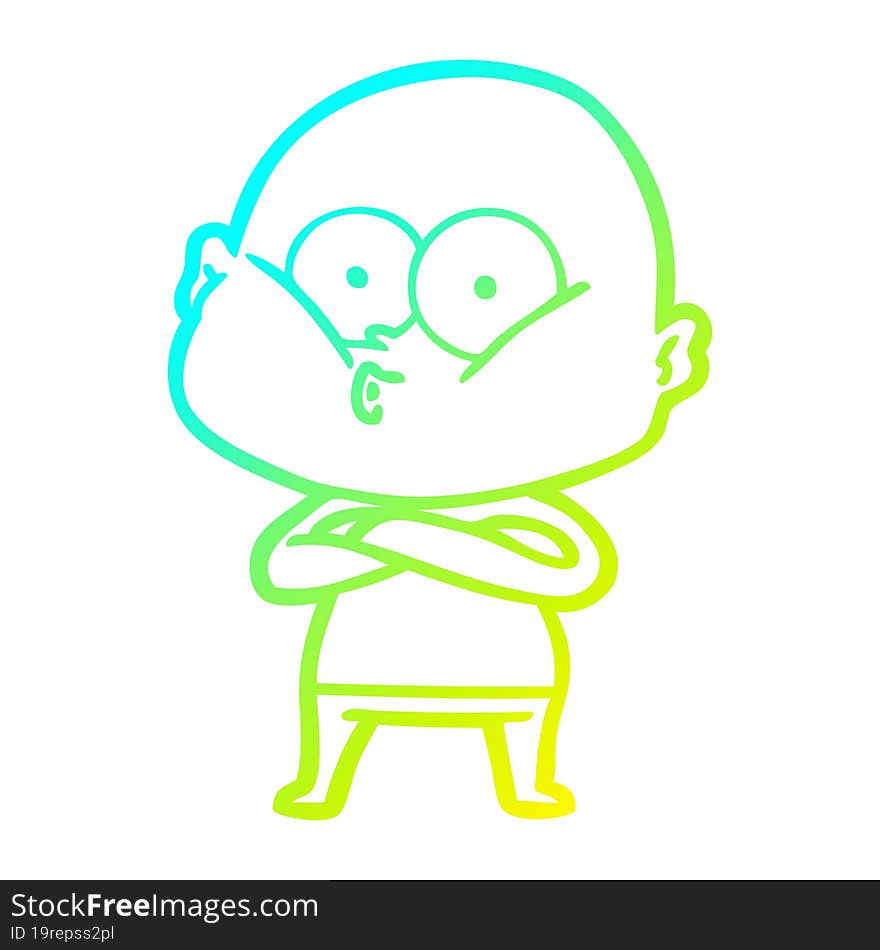 Cold Gradient Line Drawing Cartoon Bald Man Staring