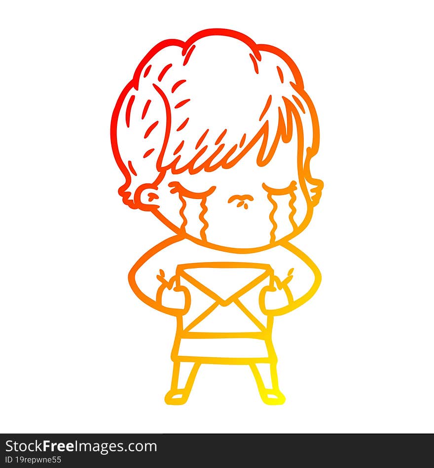 warm gradient line drawing cartoon woman crying