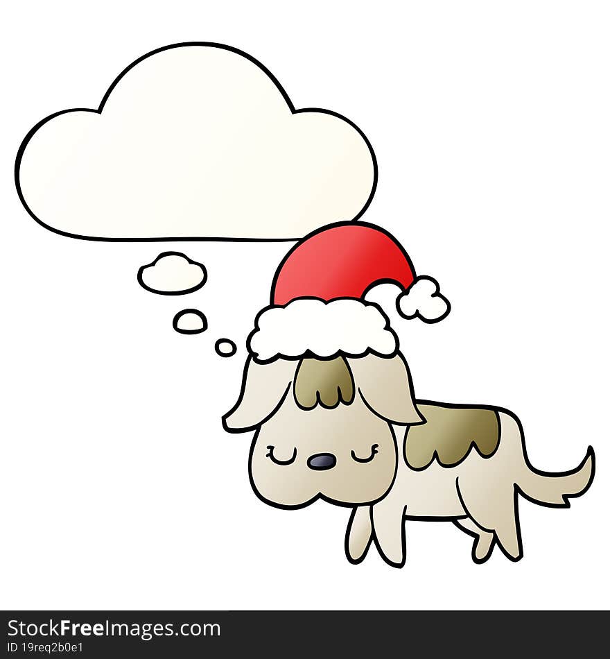 cute christmas dog and thought bubble in smooth gradient style