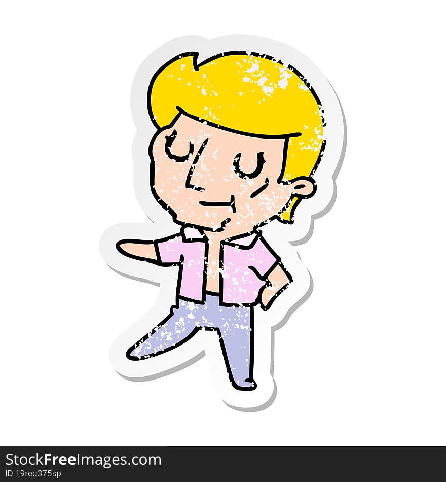 distressed sticker cartoon of kawaii older man