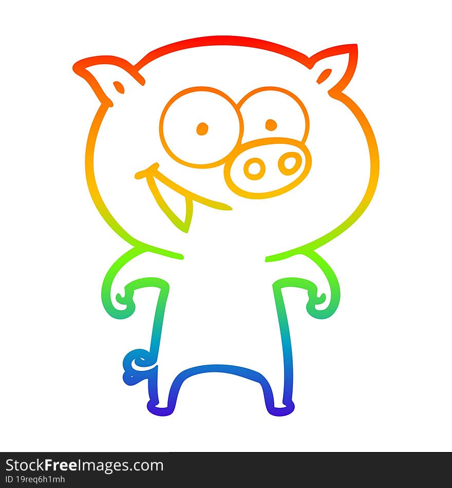 rainbow gradient line drawing of a cheerful pig cartoon