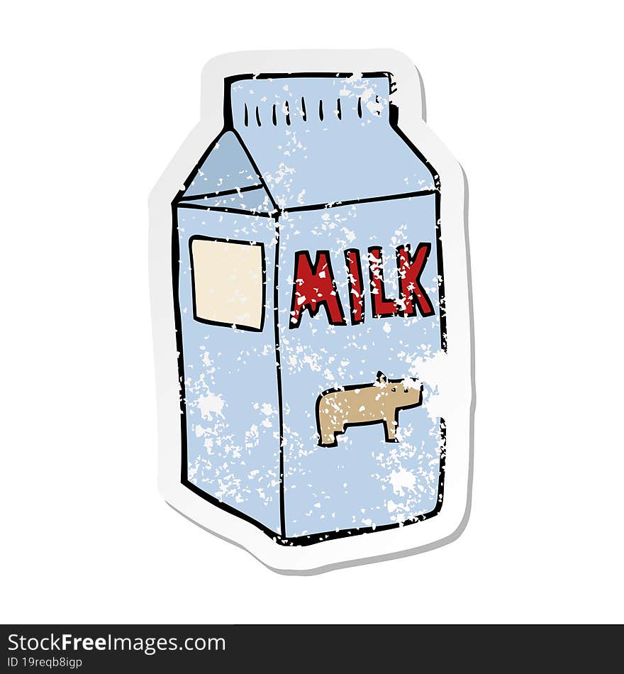 distressed sticker of a cartoon milk carton