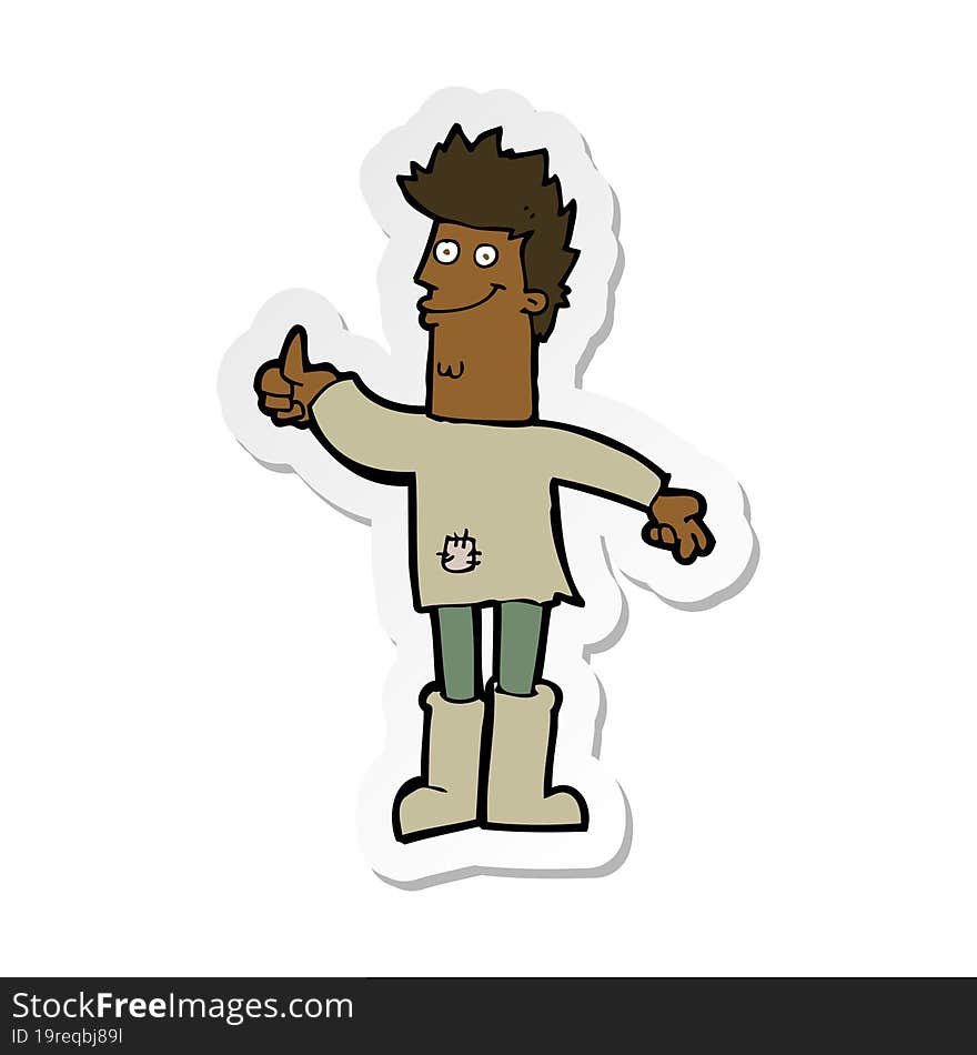sticker of a cartoon positive thinking man in rags