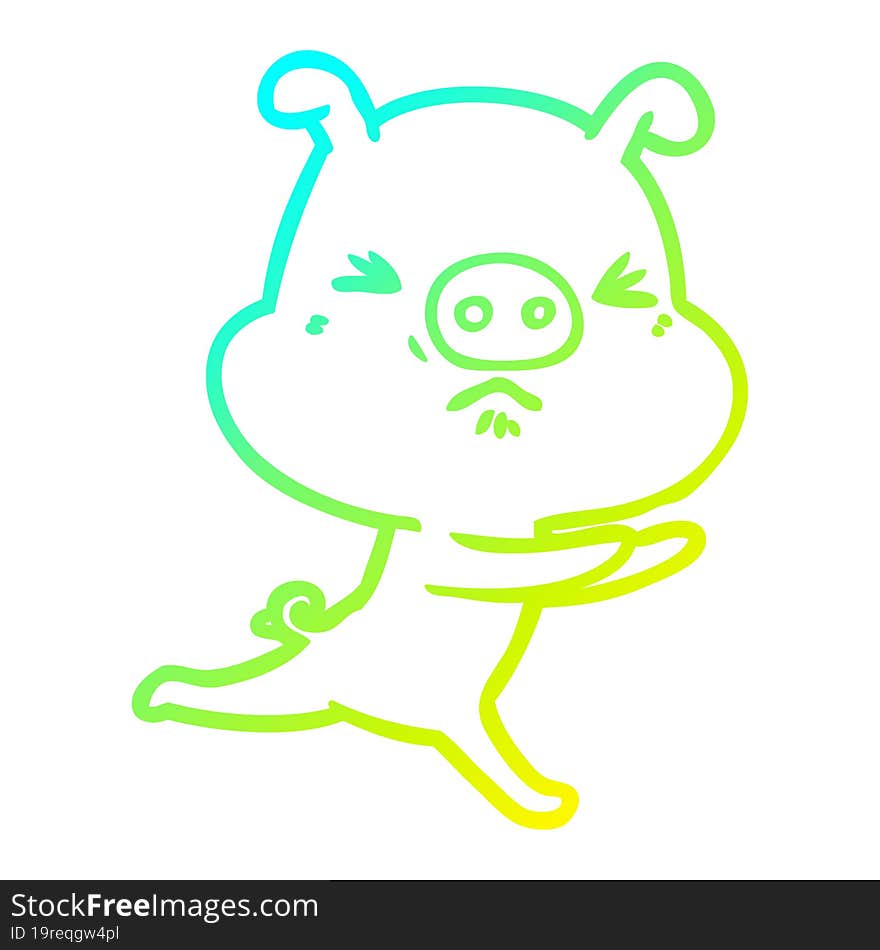 Cold Gradient Line Drawing Cartoon Annoyed Pig Running