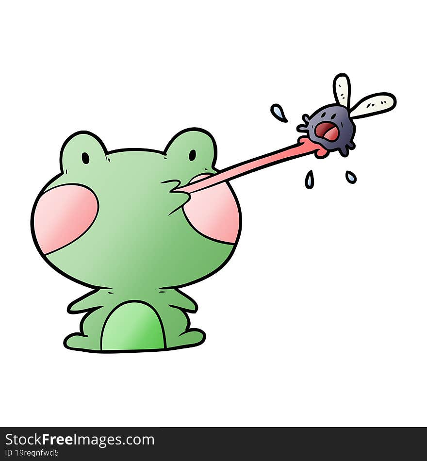 cute cartoon frog catching fly with tongue. cute cartoon frog catching fly with tongue