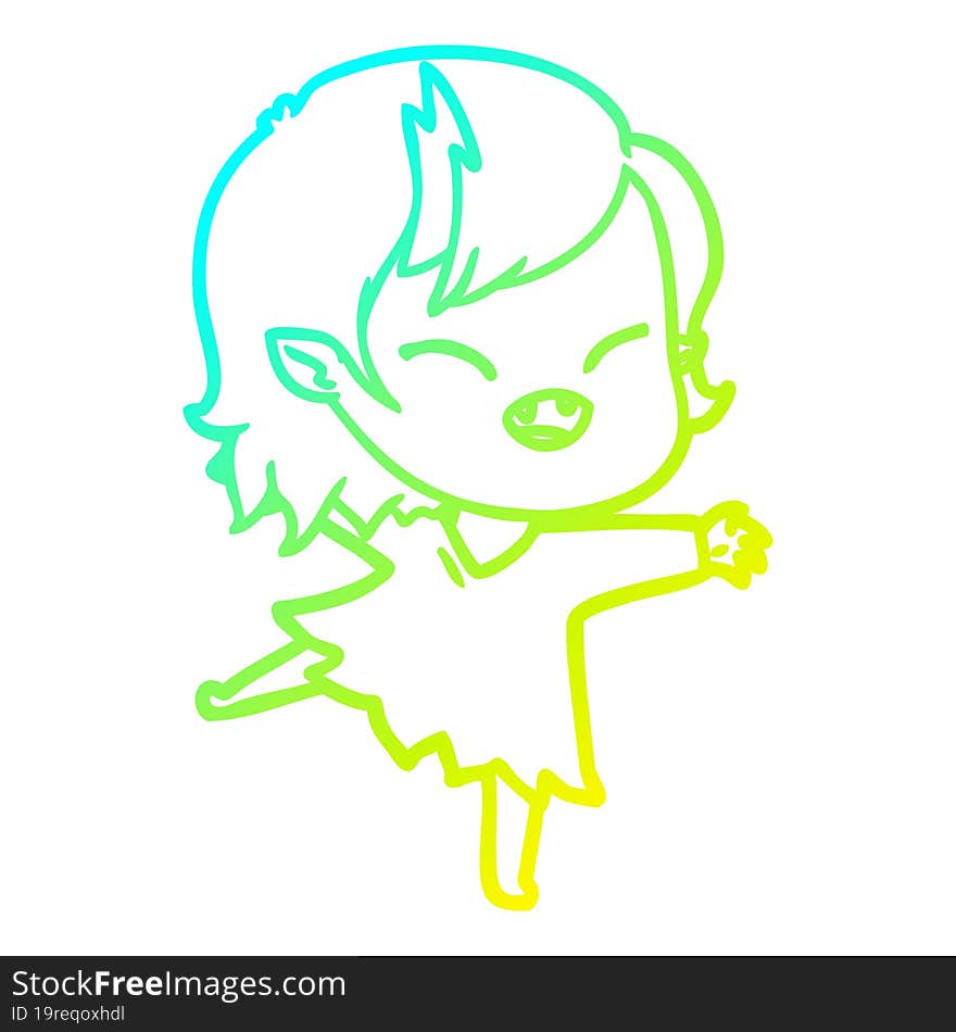 cold gradient line drawing cartoon laughing vampire girl