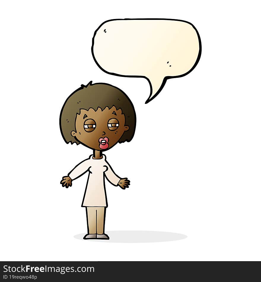 cartoon tired woman with speech bubble