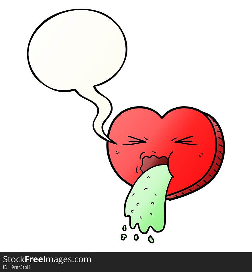 cartoon love sick heart and speech bubble in smooth gradient style