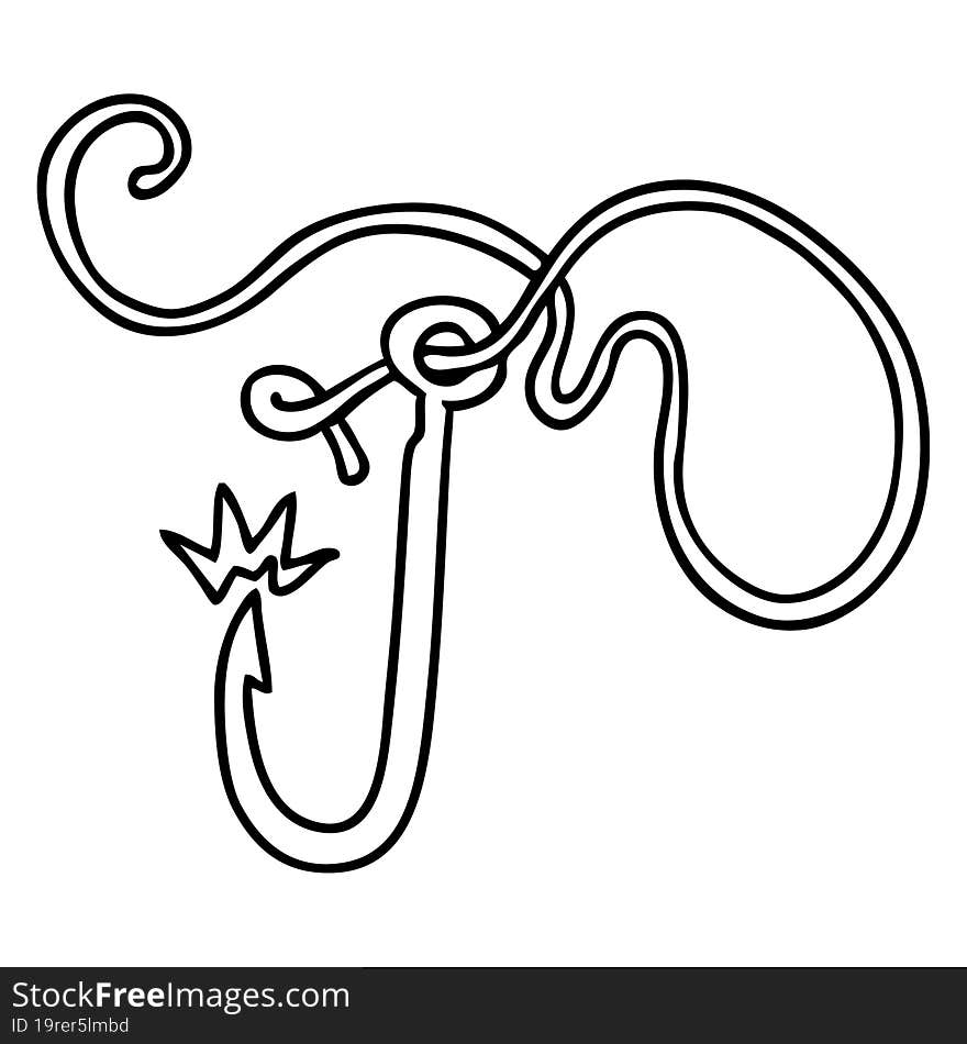 line drawing doodle of a sharp fishing hook