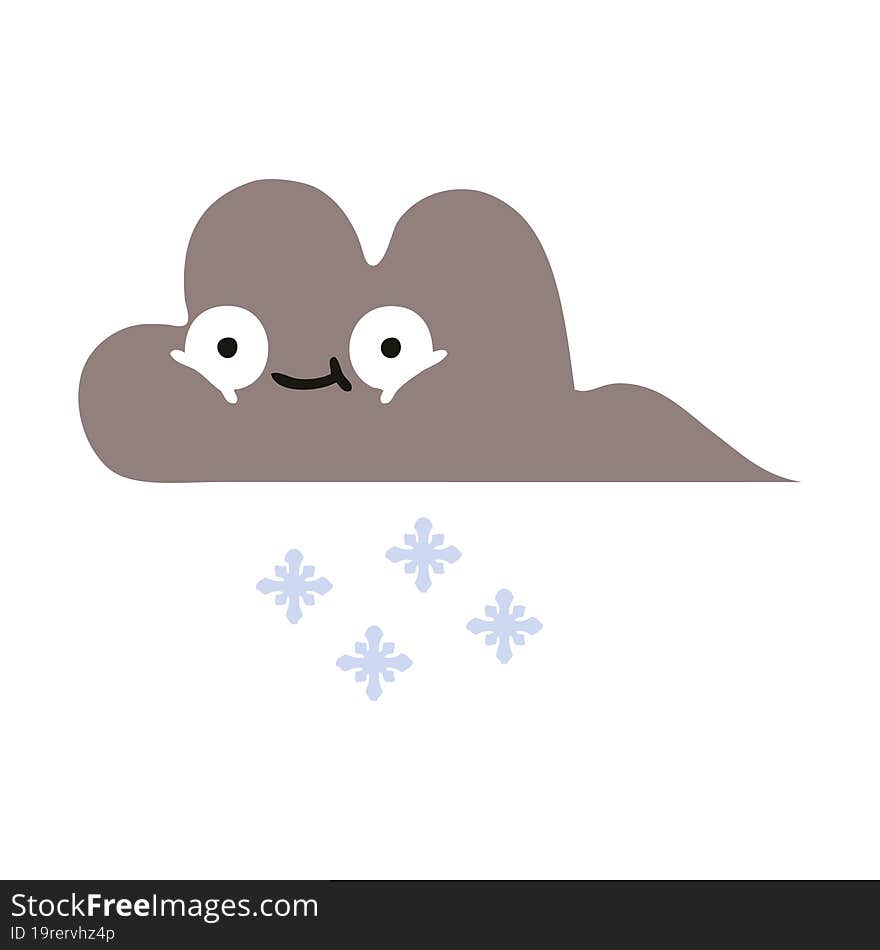 flat color retro cartoon of a storm snow cloud