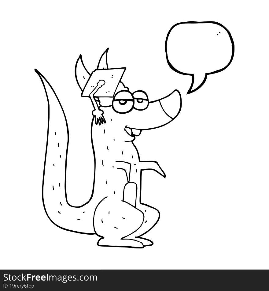 speech bubble cartoon kangaroo with graduation cap