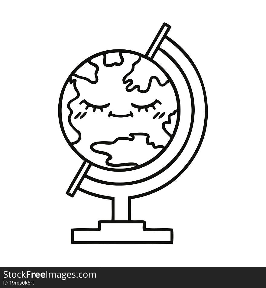 line drawing cartoon globe of the world