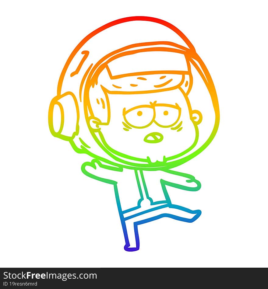 rainbow gradient line drawing cartoon tired astronaut