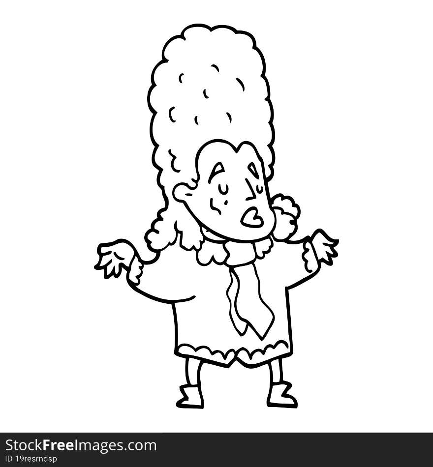 line drawing cartoon man in wig