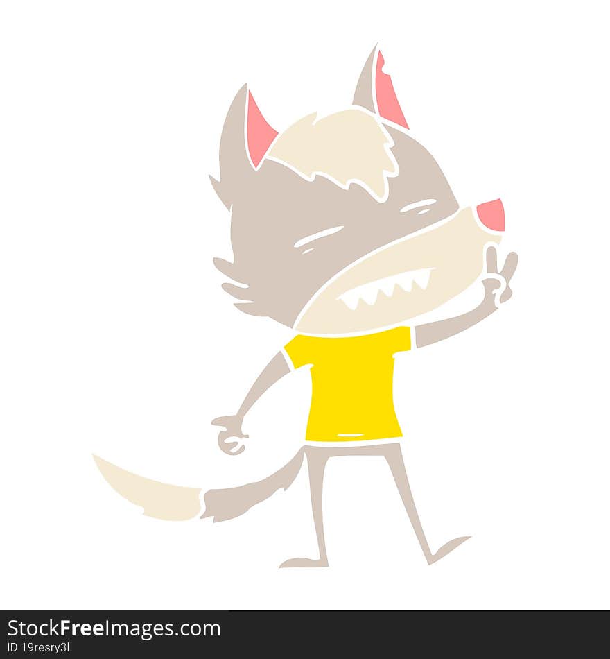 flat color style cartoon wolf showing teeth