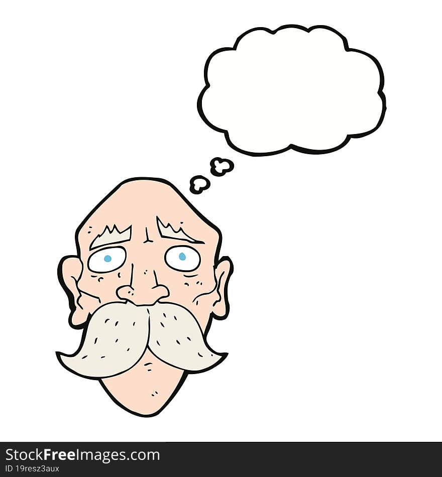 cartoon sad old man with thought bubble