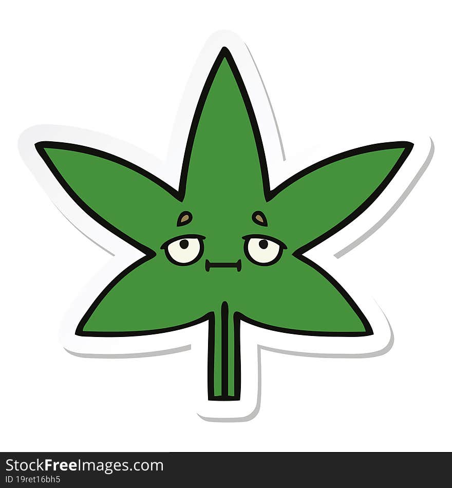 sticker of a cute cartoon marijuana leaf