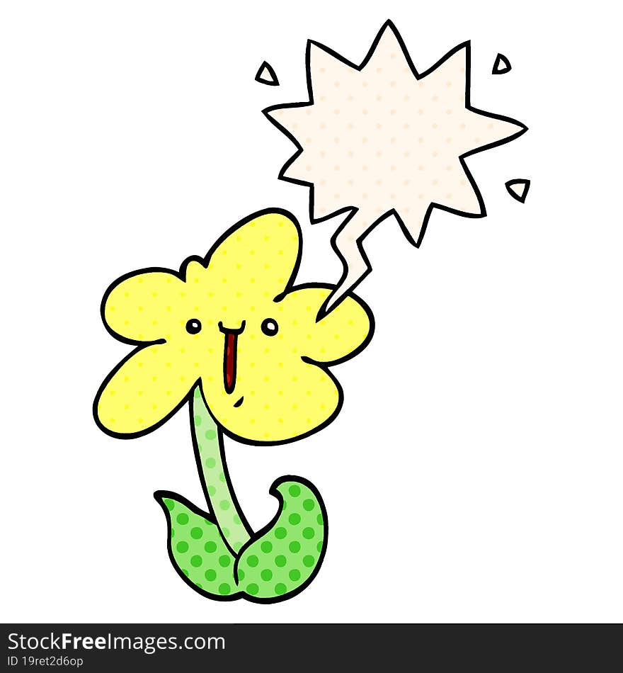 cartoon flower and speech bubble in comic book style