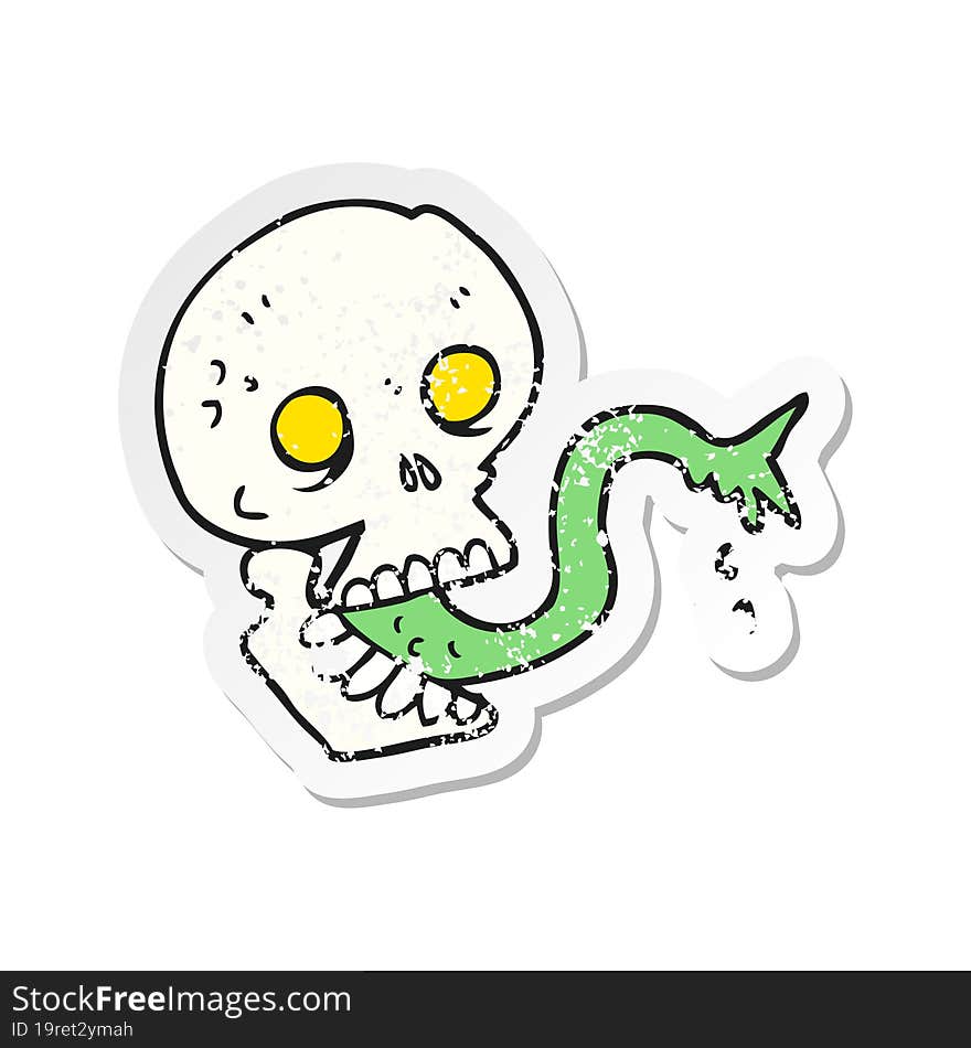 Retro Distressed Sticker Of A Cartoon Spooky Halloween Skull