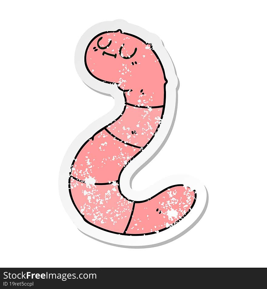 distressed sticker of a quirky hand drawn cartoon worm