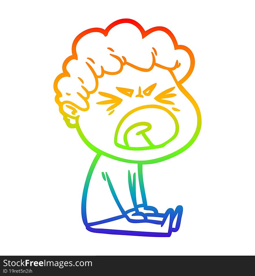 rainbow gradient line drawing cartoon furious man