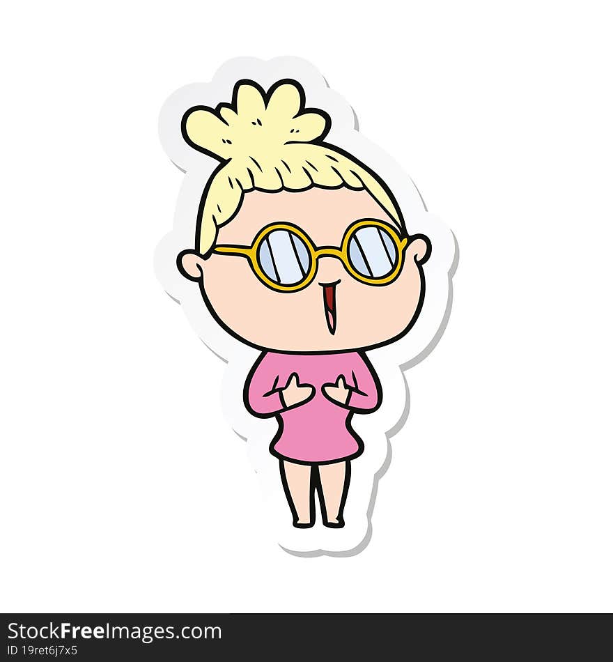 sticker of a cartoon woman wearing spectacles