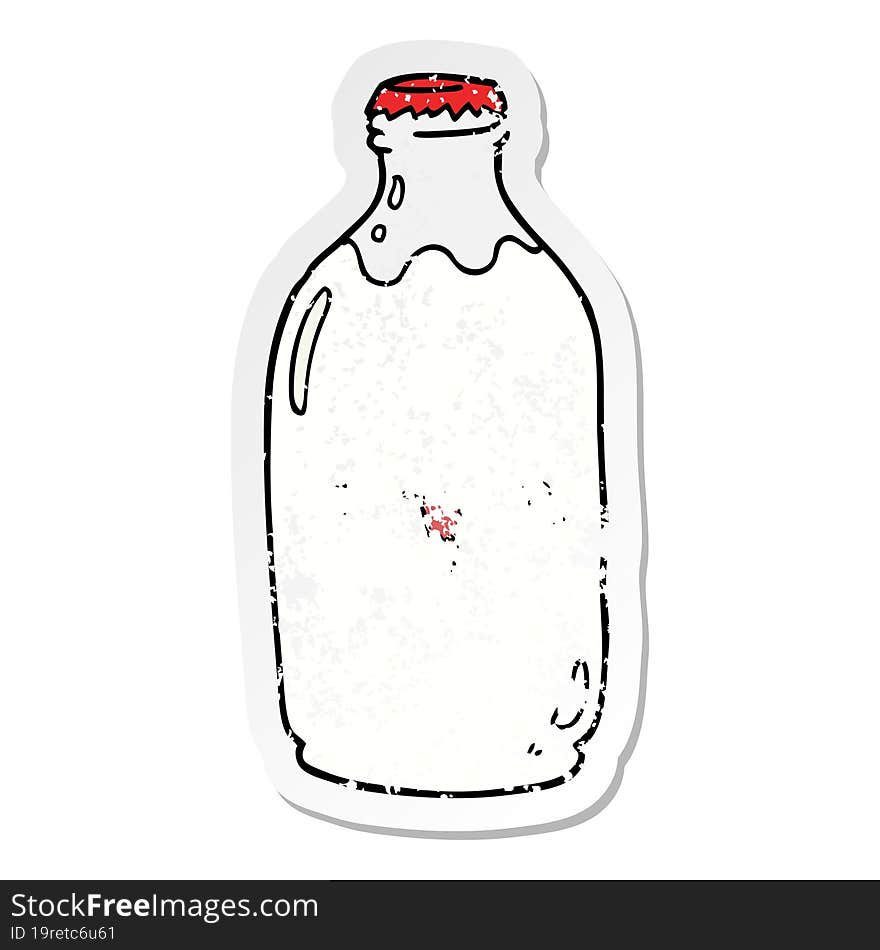 distressed sticker of a cute cartoon milk bottle