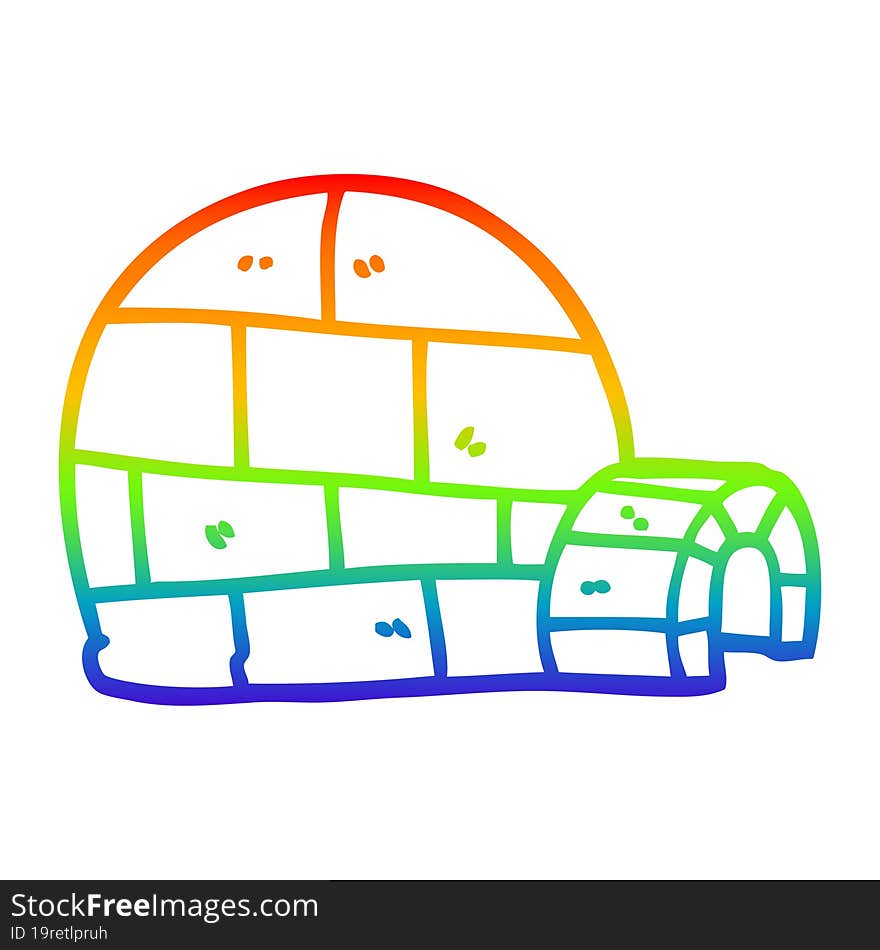 rainbow gradient line drawing cartoon winter igloo