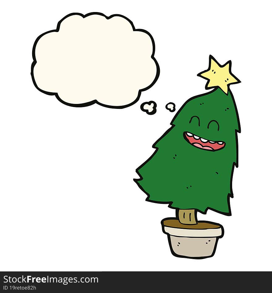 Cartoon Dancing Christmas Tree With Thought Bubble