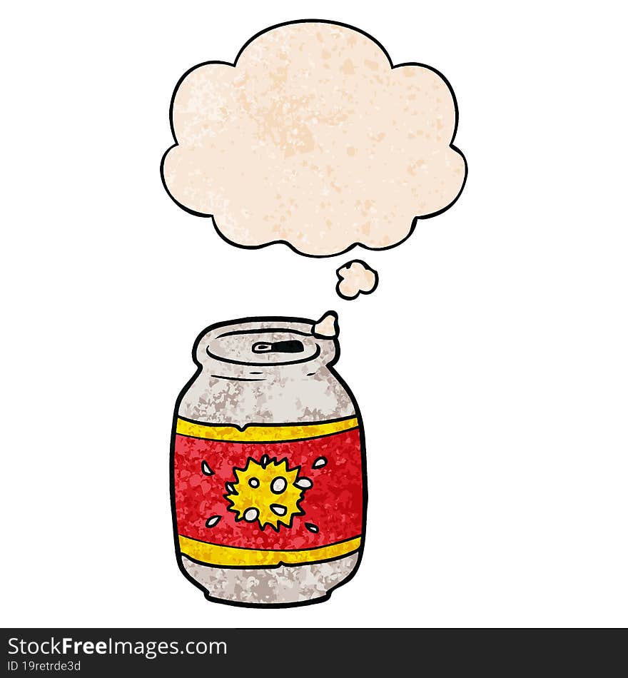 cartoon soda can and thought bubble in grunge texture pattern style