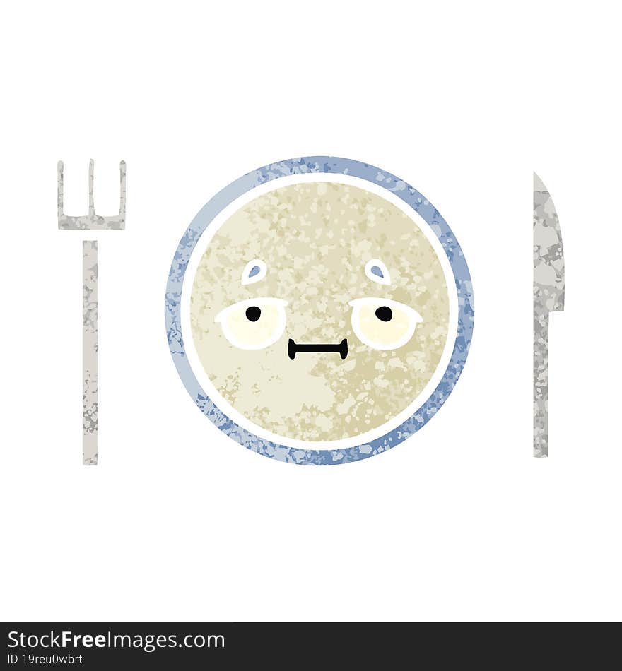 retro illustration style cartoon dinner plate