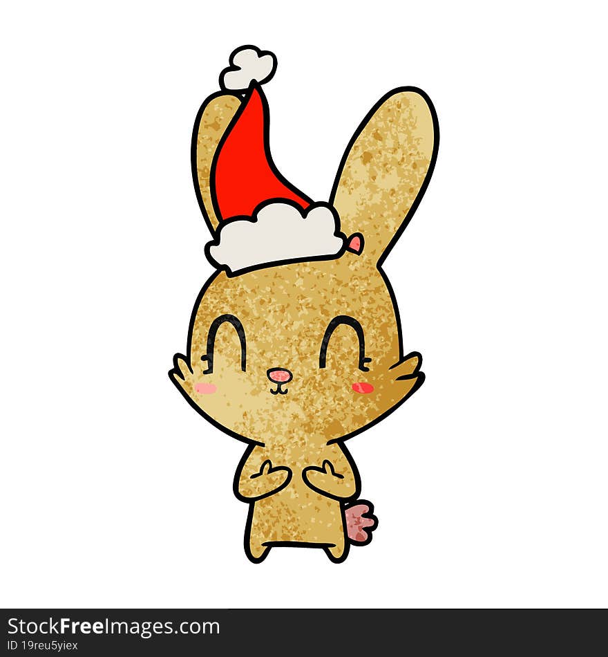 cute hand drawn textured cartoon of a rabbit wearing santa hat. cute hand drawn textured cartoon of a rabbit wearing santa hat