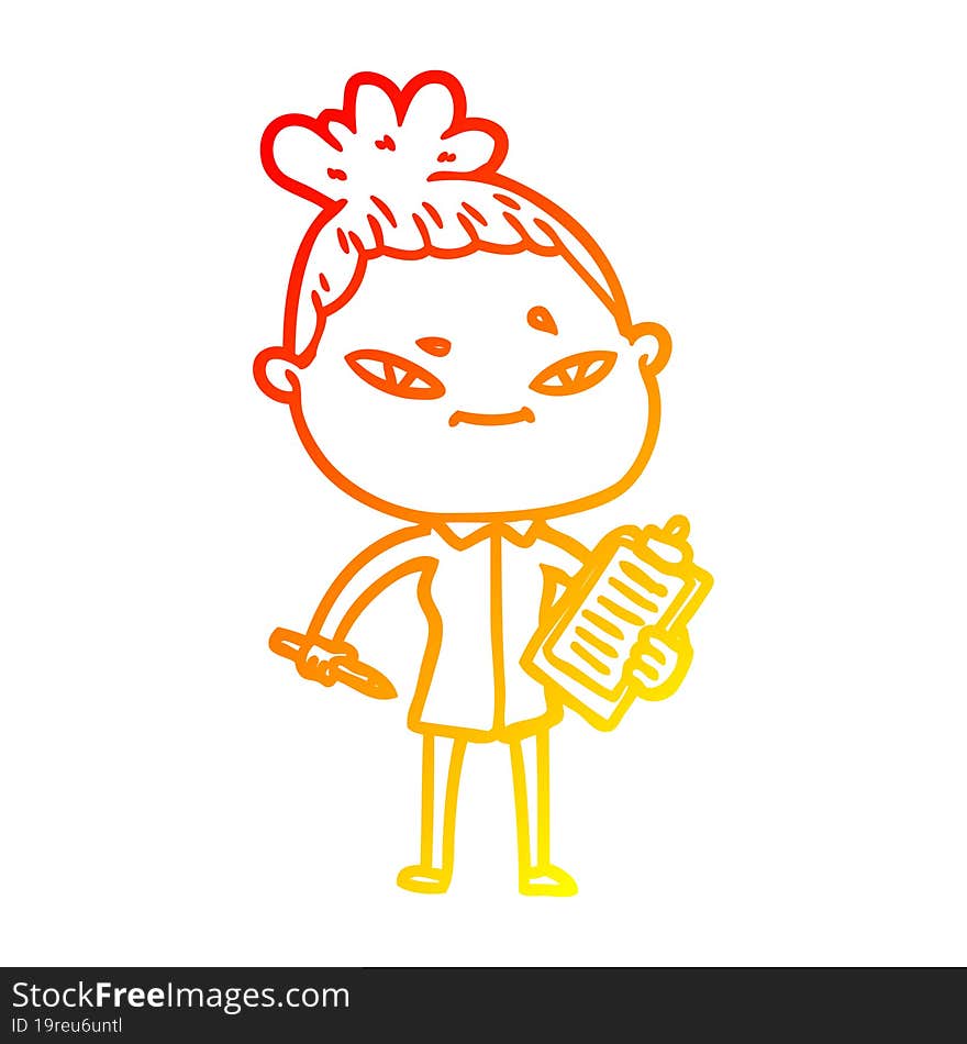 warm gradient line drawing of a cartoon woman