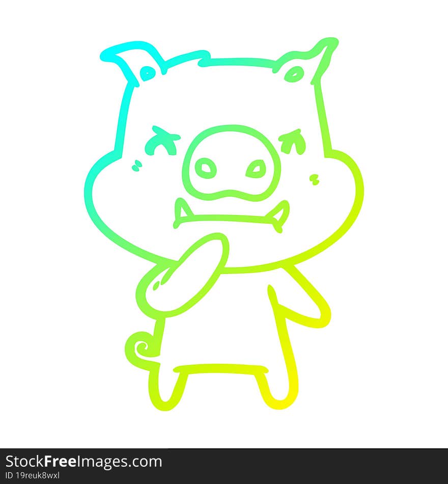 cold gradient line drawing of a angry cartoon pig