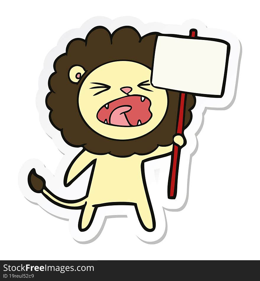 sticker of a cartoon lion with protest sign