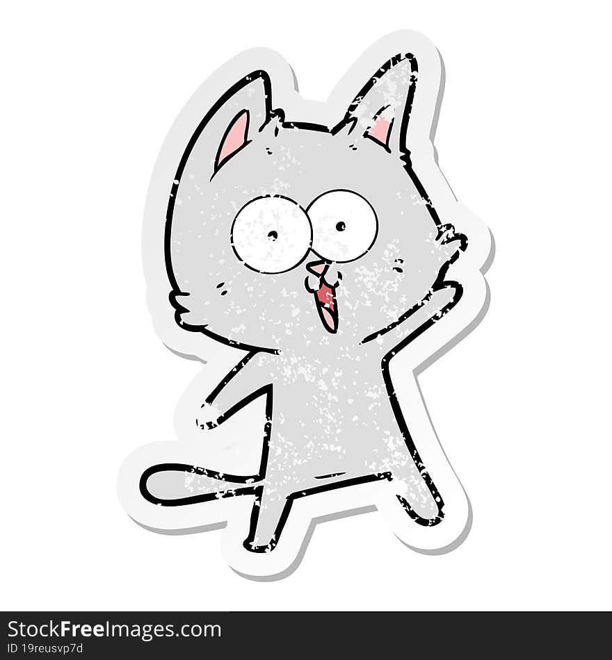 distressed sticker of a funny cartoon cat