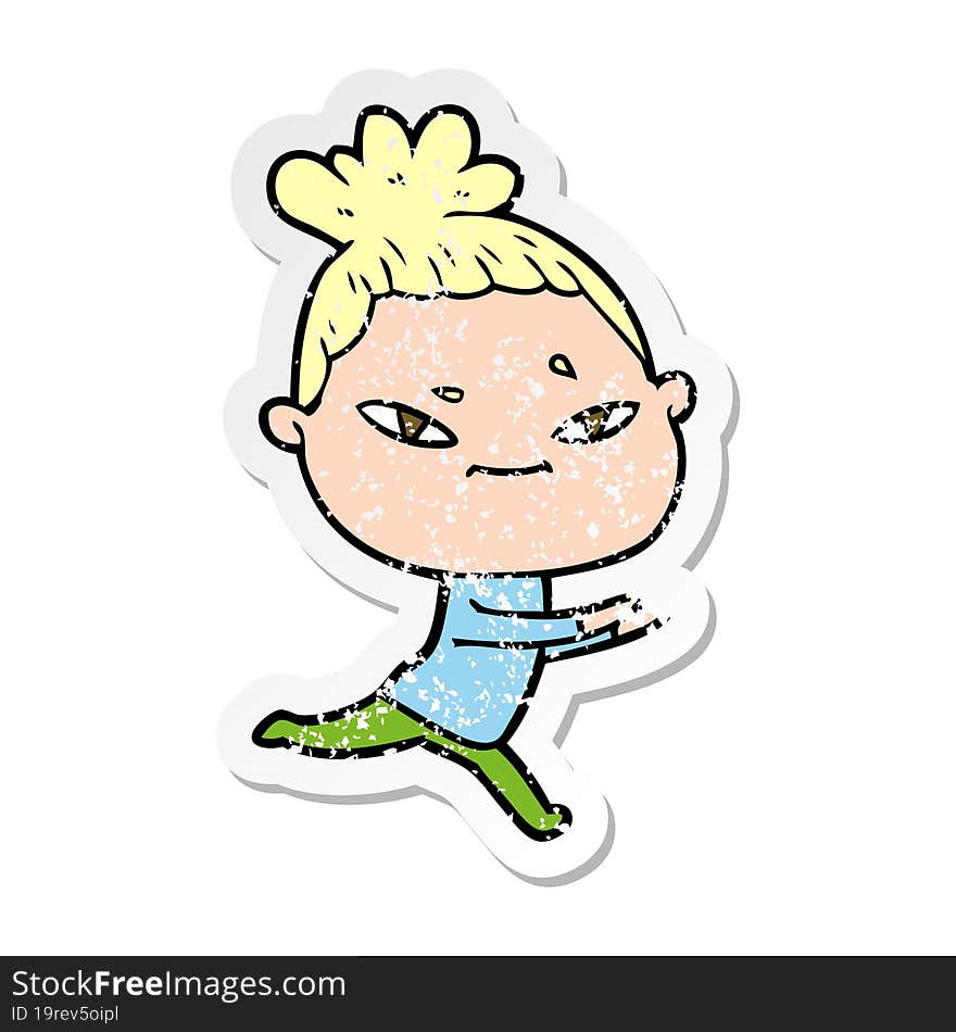 Distressed Sticker Of A Cartoon Woman